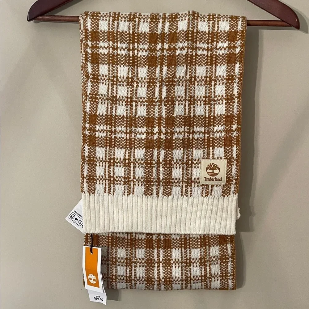 Timberland Acrylic Wheat Brown & Cream Plaid Scarf NWT Buffalo Plain Lumberjack